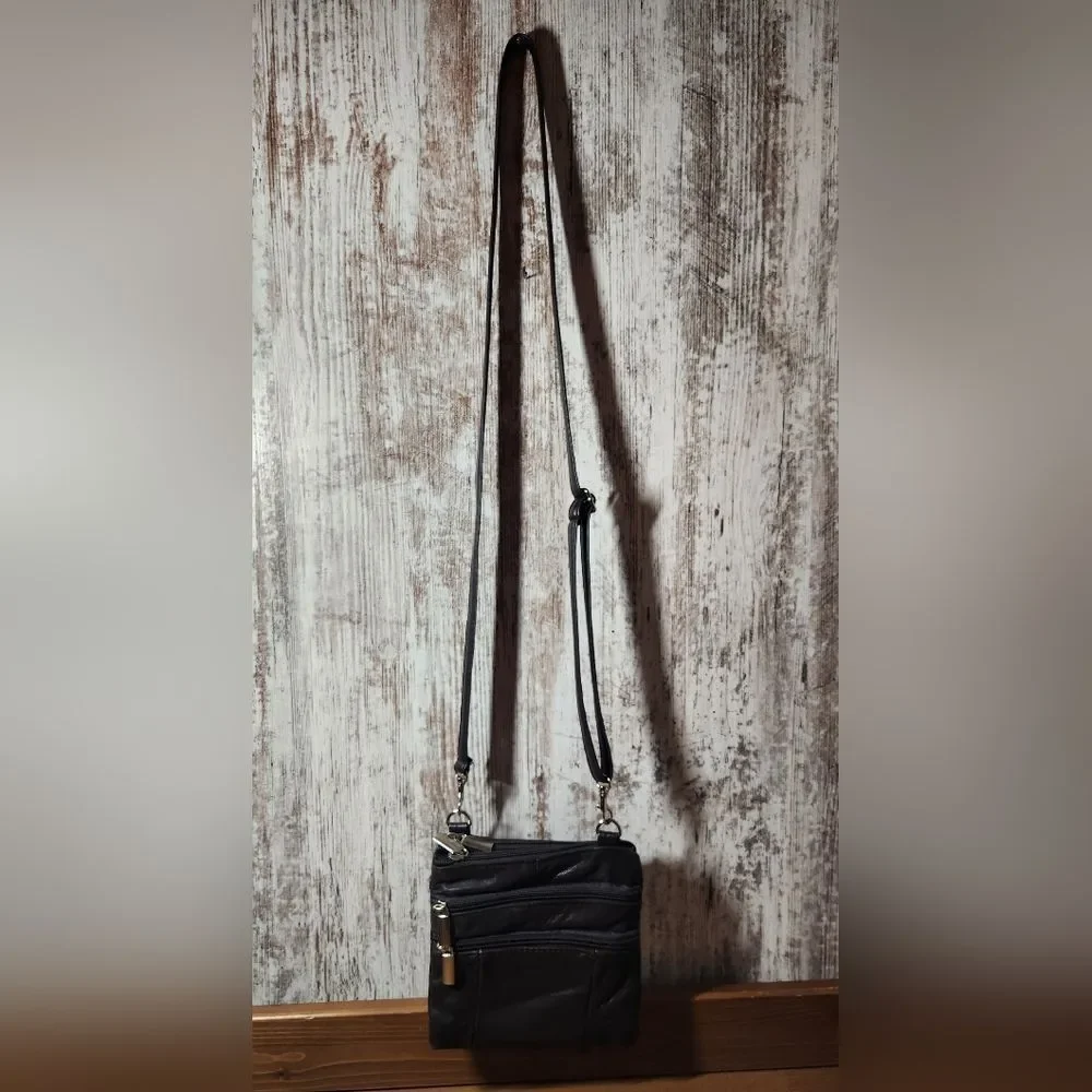Brown Soft Leather Mini Crossbody Purse Fanny Pack Organizer Bag Belt Loops Nice